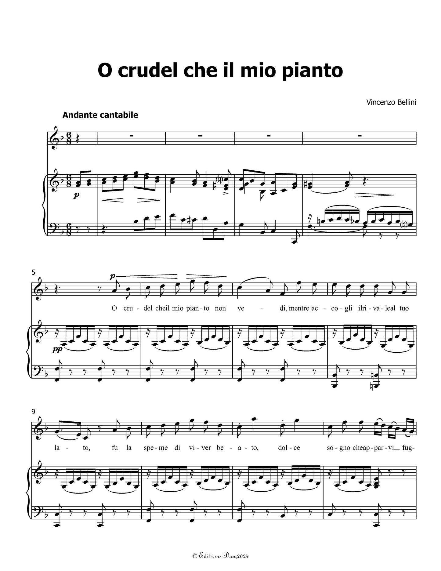 O crudel che il mio pianto, by V. Bellini