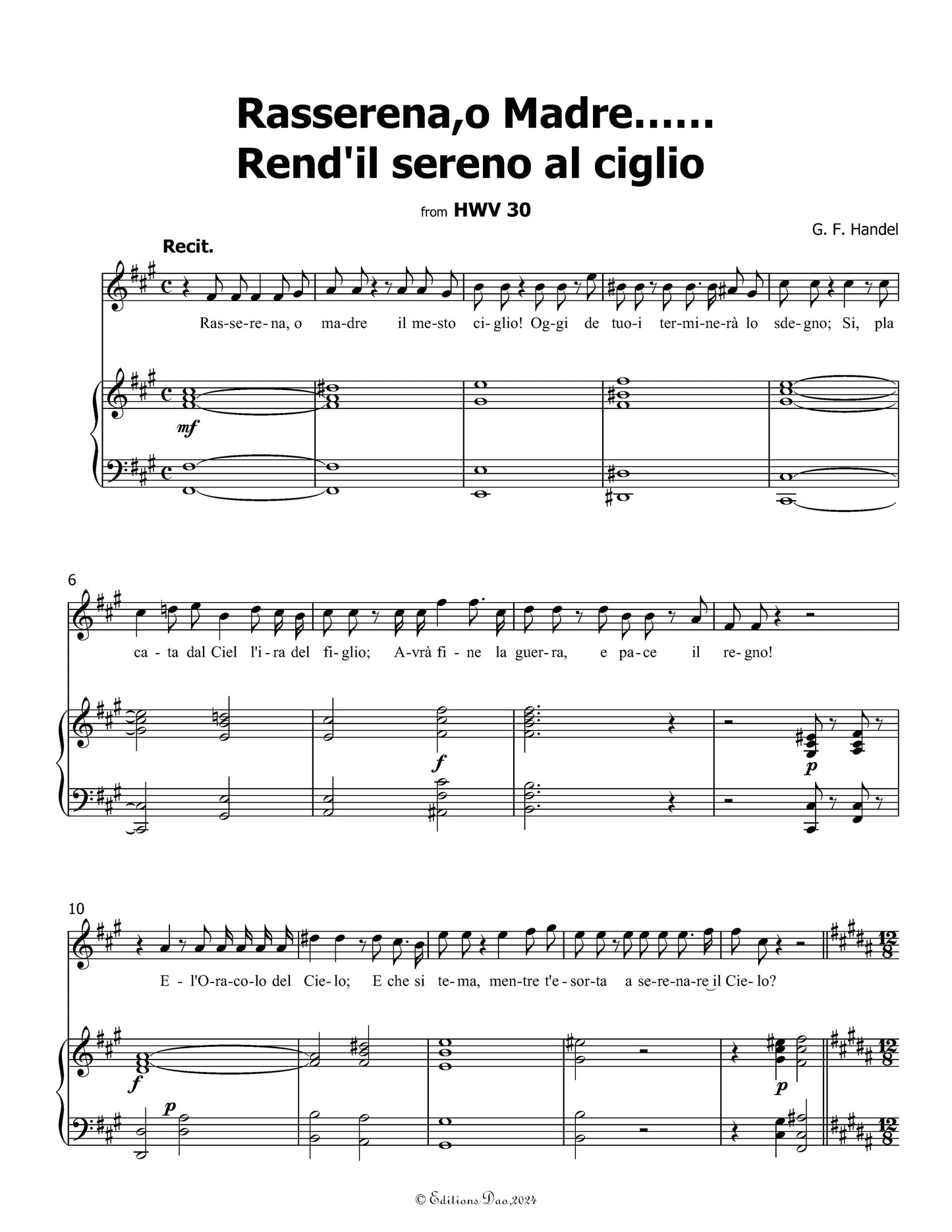 Rasserena,o Madre…Rendil sereno al ciglio, by Handel