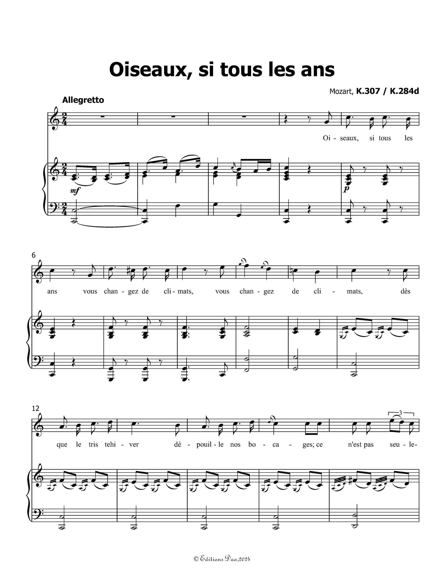 Oiseaux,si tous les ans, by W. A. Mozart